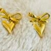 BOW WITH HEART CHARM EARRING