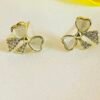 CUTE WHITE STONE BOW WITH AD EARRINGS