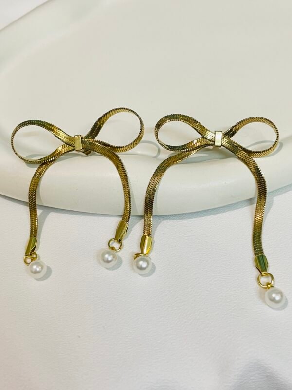 GOLDEN BOWS PEARL DROP EARRING