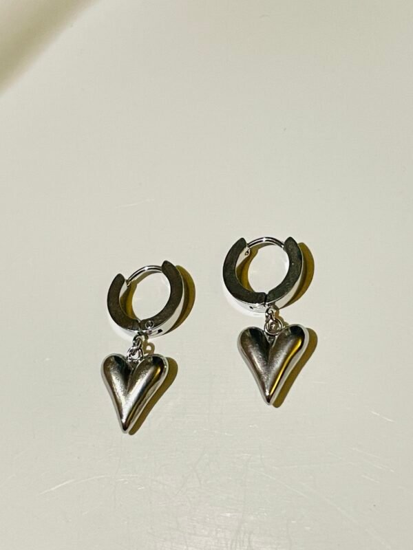 SILVER HOOPS WITH HEART DROP EARRING