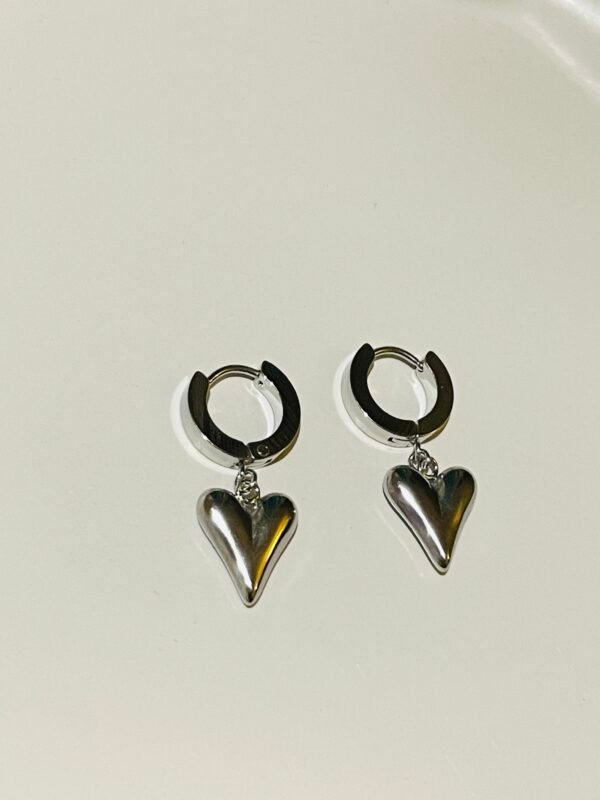 SILVER HOOPS WITH HEART DROP EARRING - Image 2